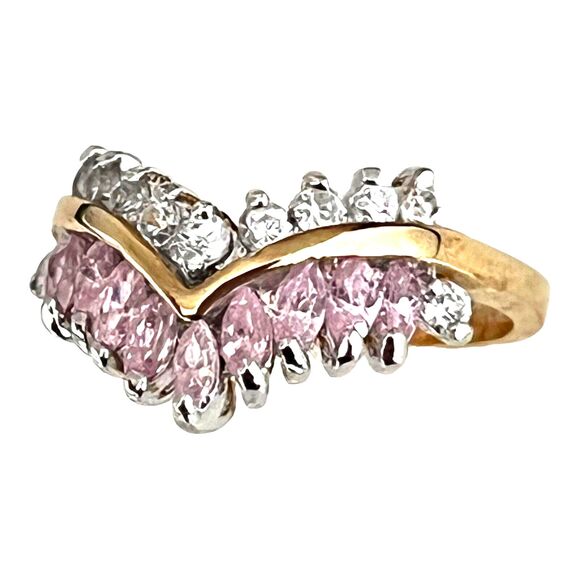 Vintage Ring Size 9 Pink Cubic Zirconia Accents 14K Gold Plate Mid-Century 14V - Picture 5 of 6